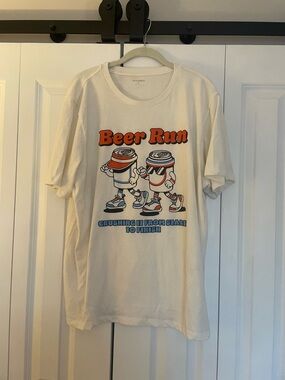 Old Navy Cream Graphic 'Beer Run' Tee with Red & Blue Print